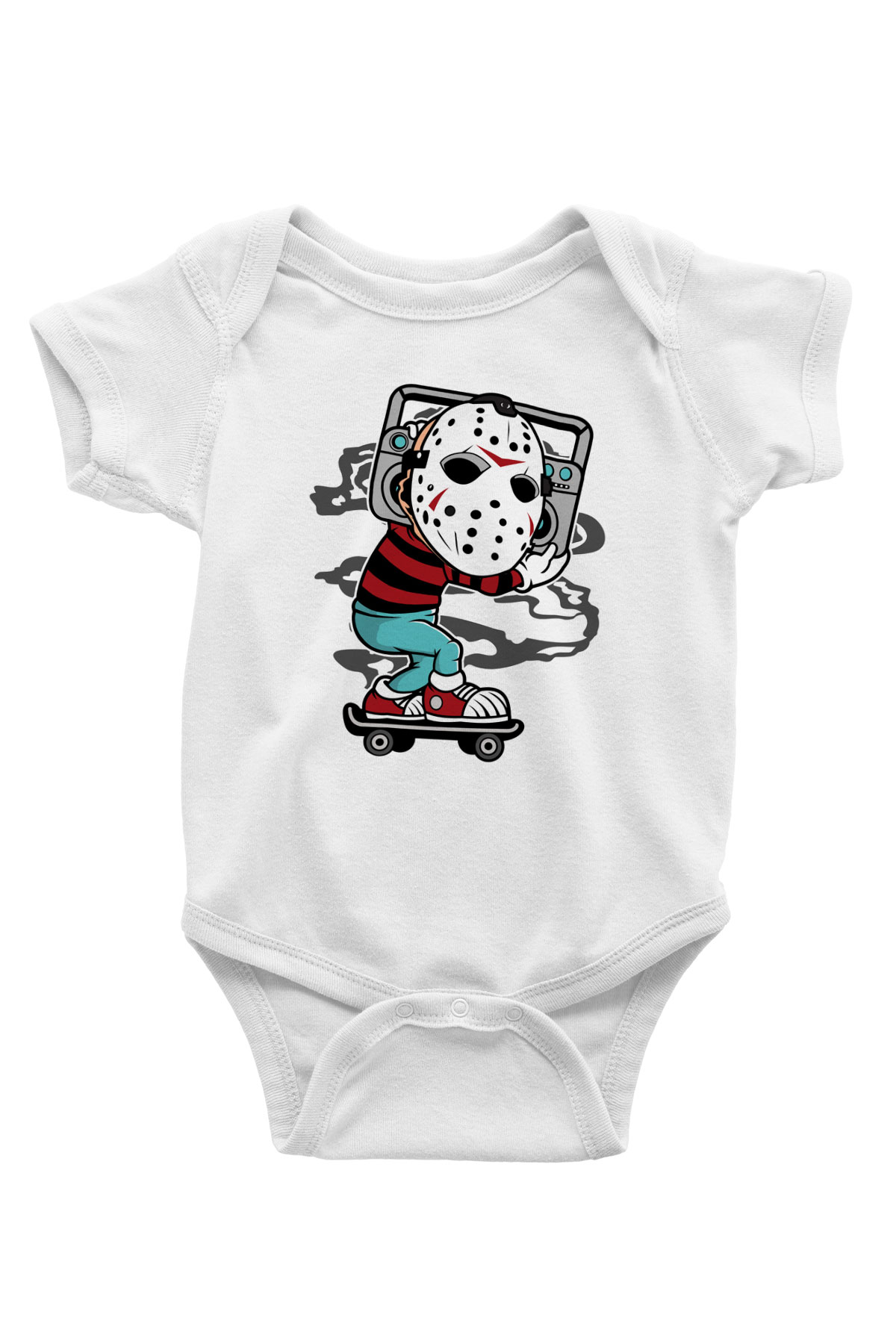 Jason Boombox Baskılı Unisex Beyaz Bebek Body - Zıbın