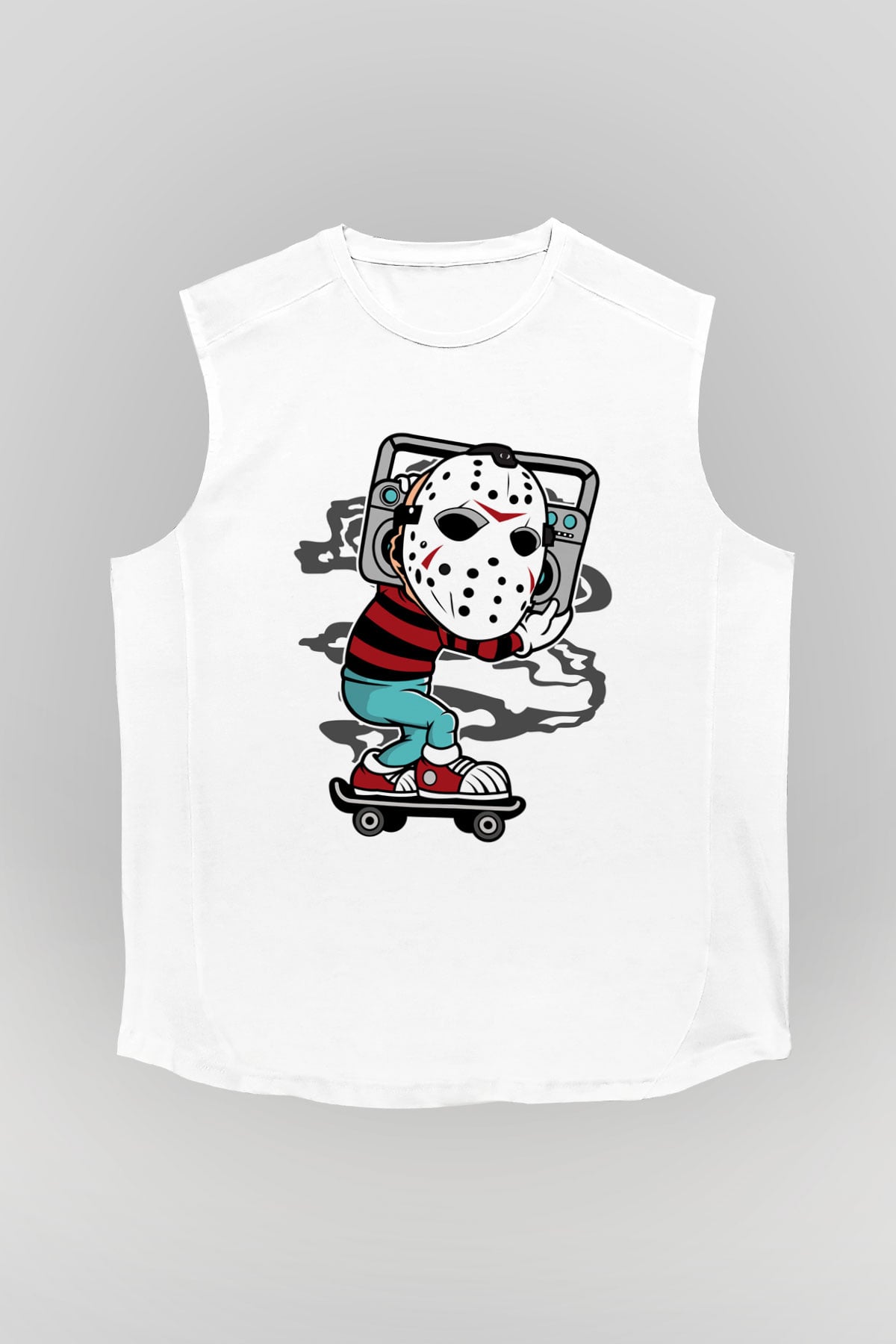 Jason Boombox Baskılı Unisex Beyaz Kolsuz Tişört