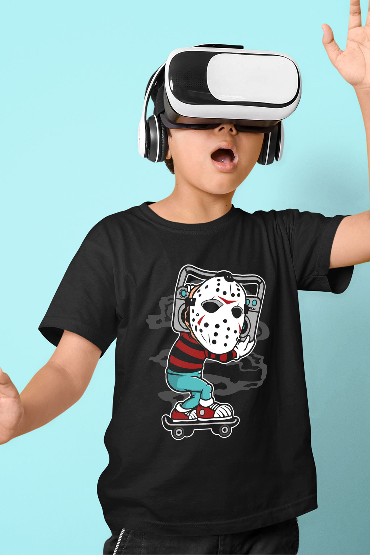Jason Boombox Baskılı Unisex Siyah Çocuk Tişört