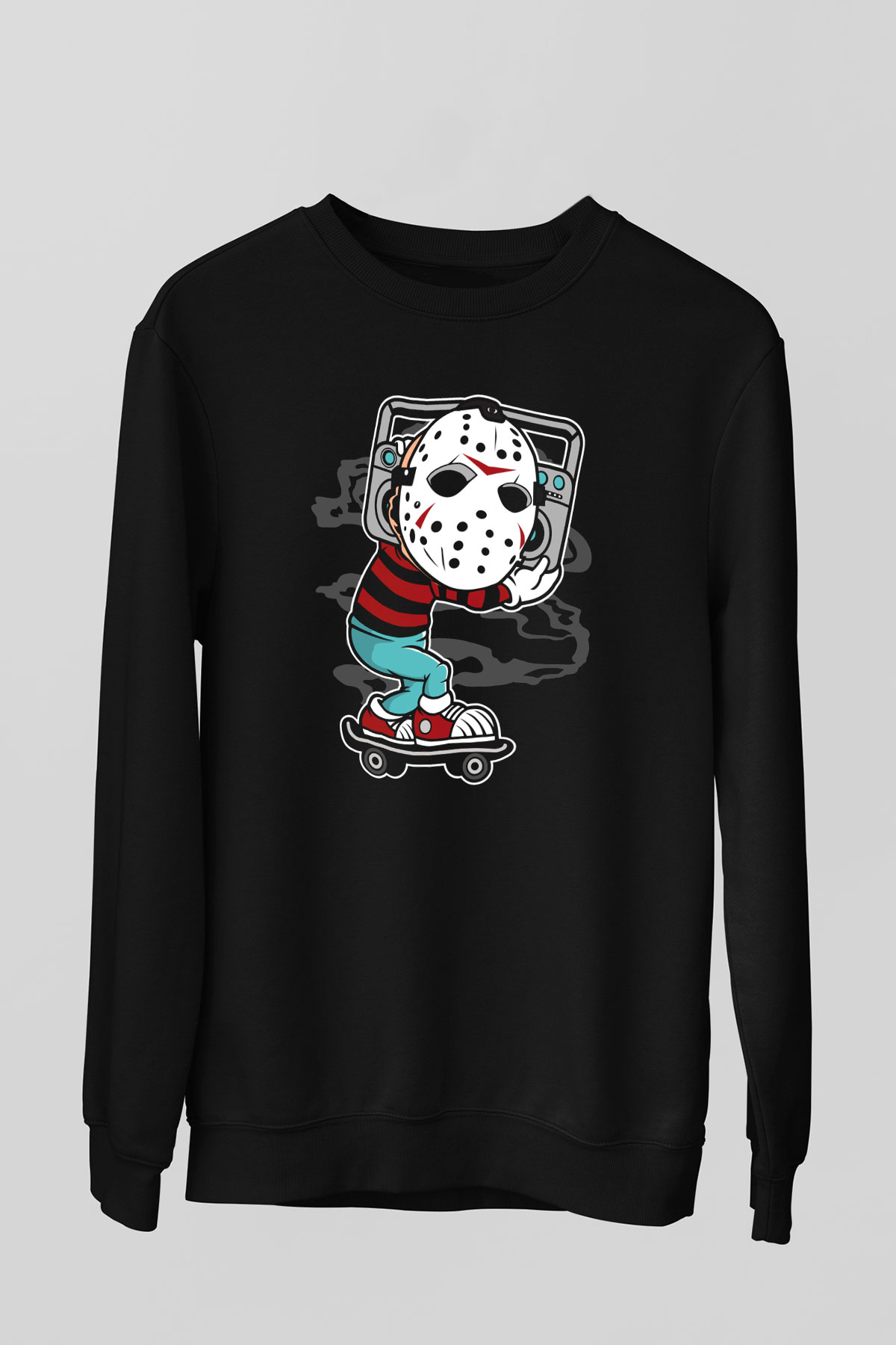 Jason Boombox Baskılı Unisex Siyah Sweatshirt