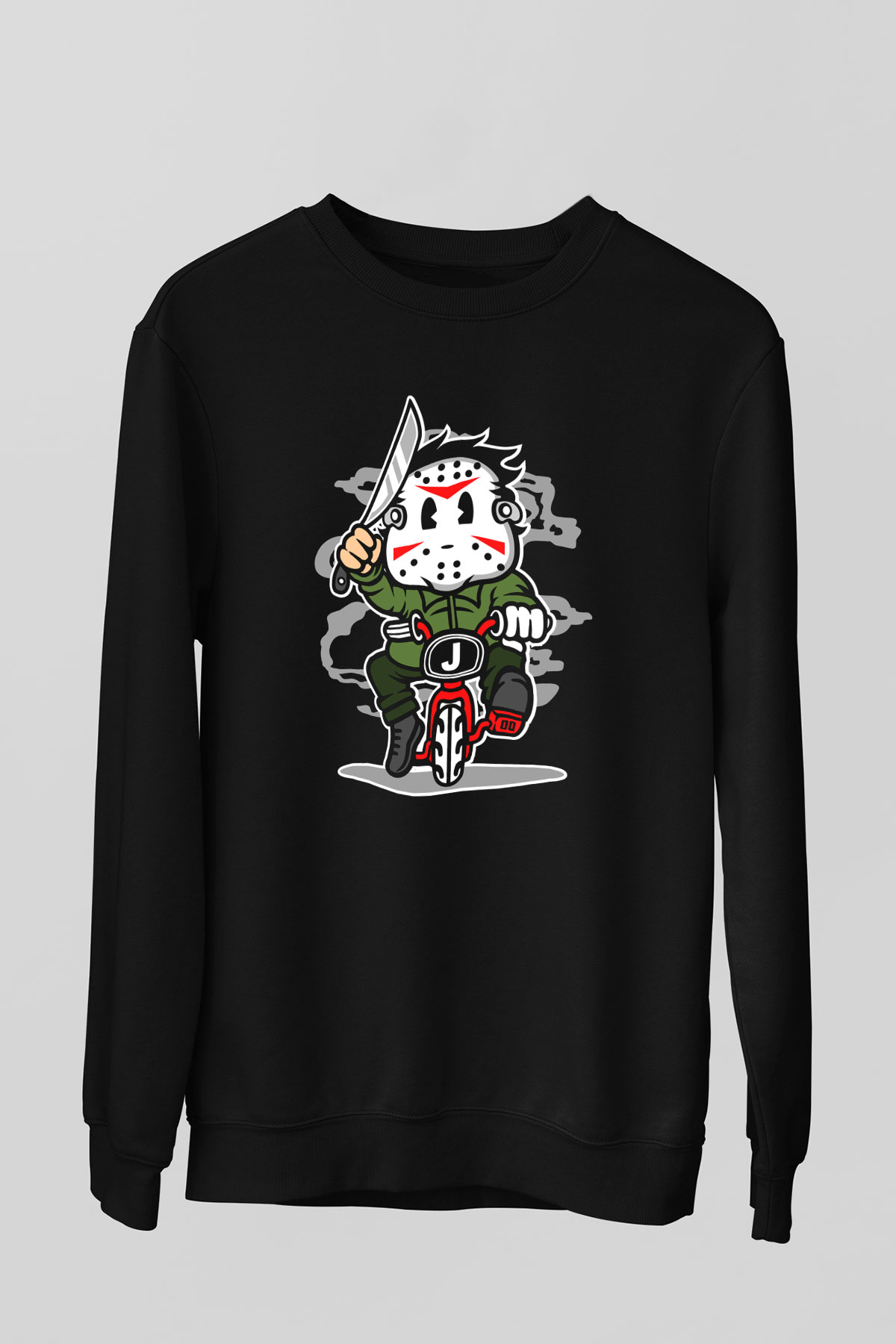 Jason Minibike Baskılı Unisex Siyah Sweatshirt