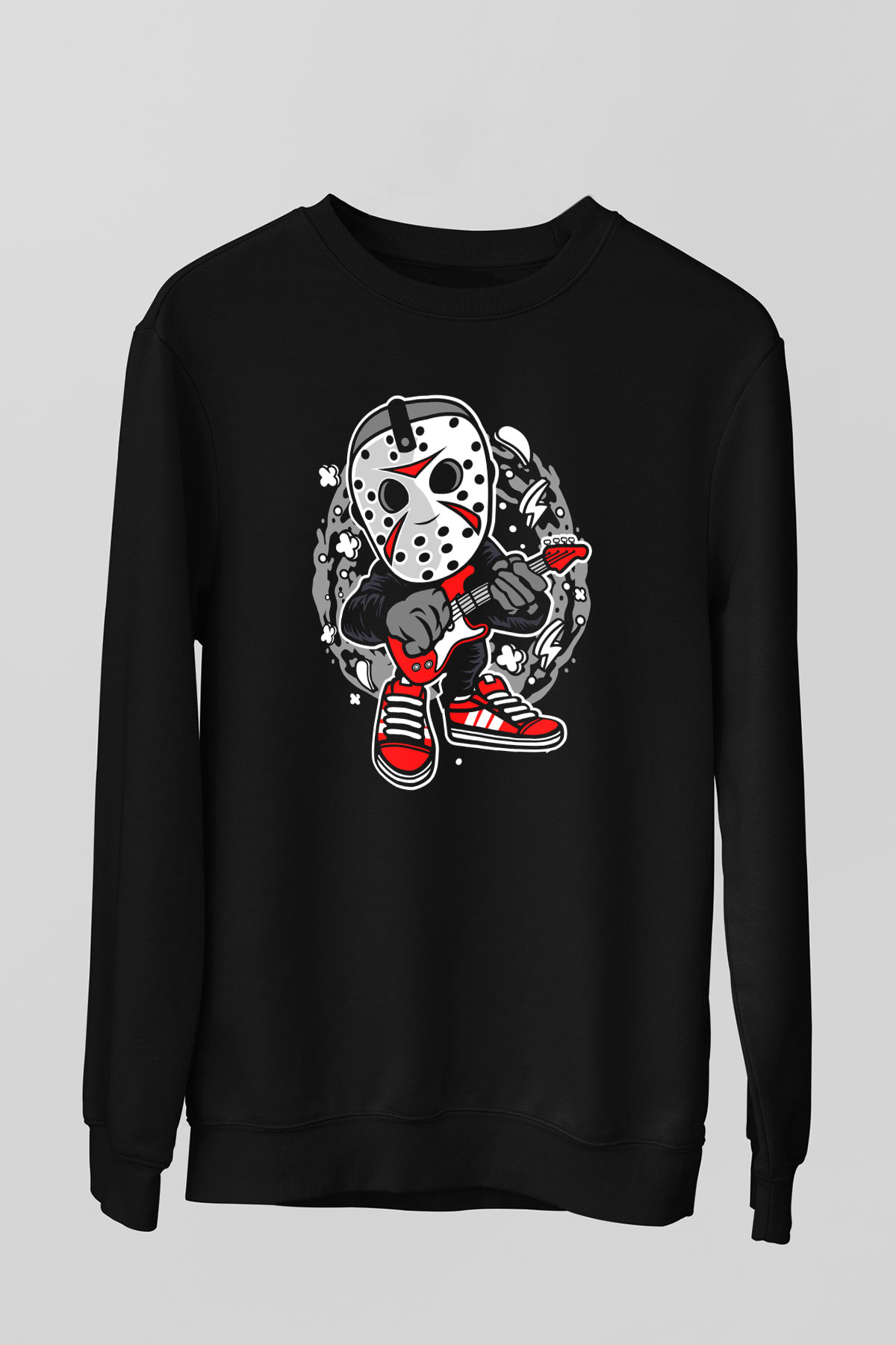 Jason Rockstar Baskılı Unisex Siyah Sweatshirt