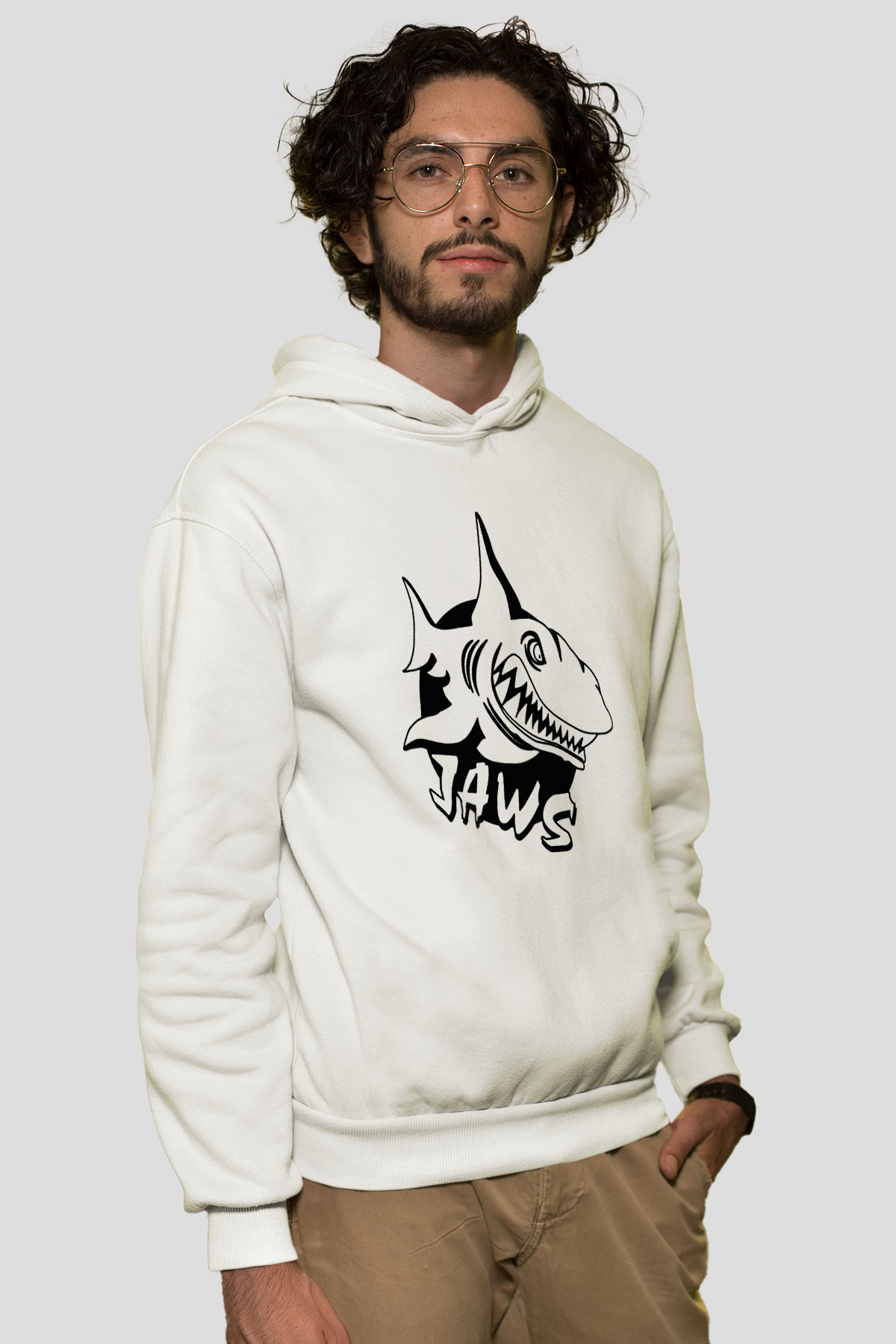 Jaws Beyaz Unisex Hoodie