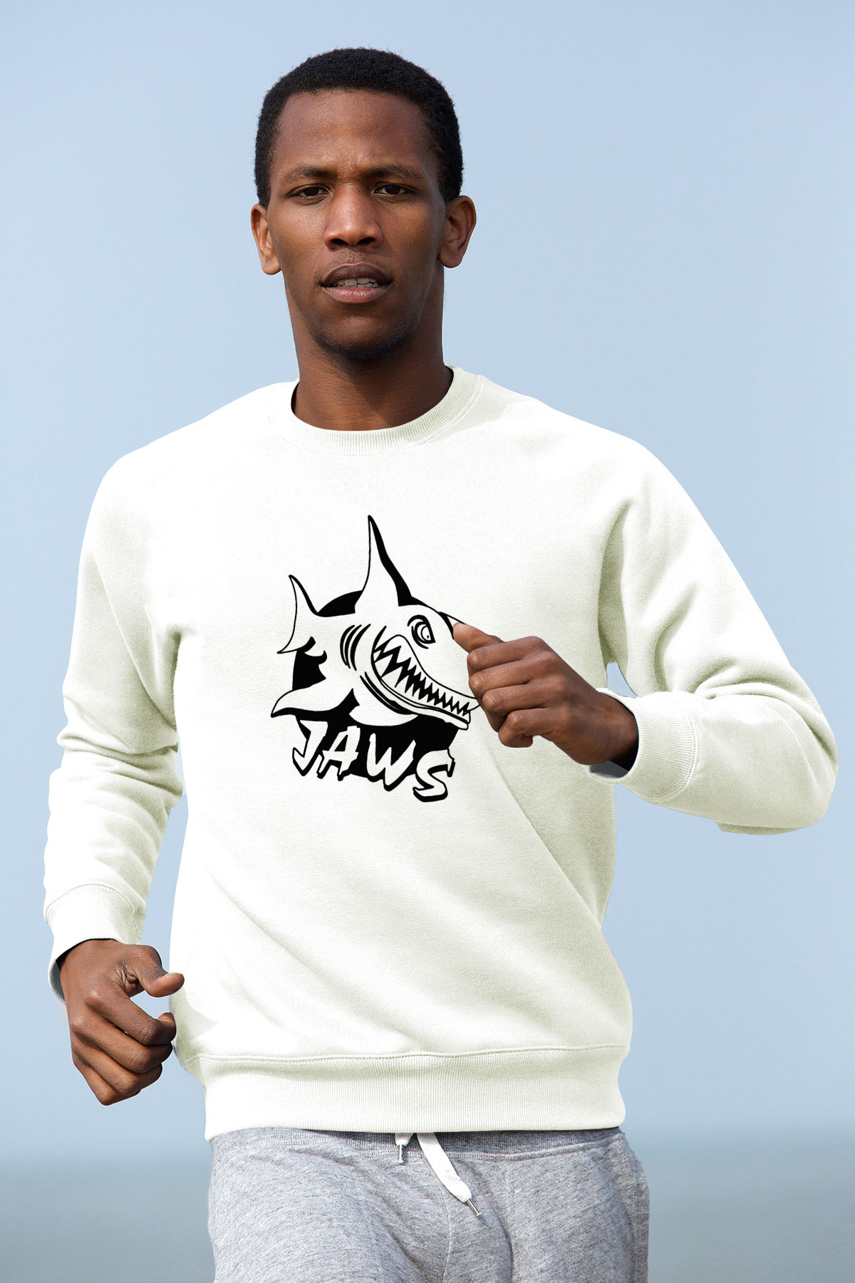 Jaws Beyaz Unisex Sweatshirt