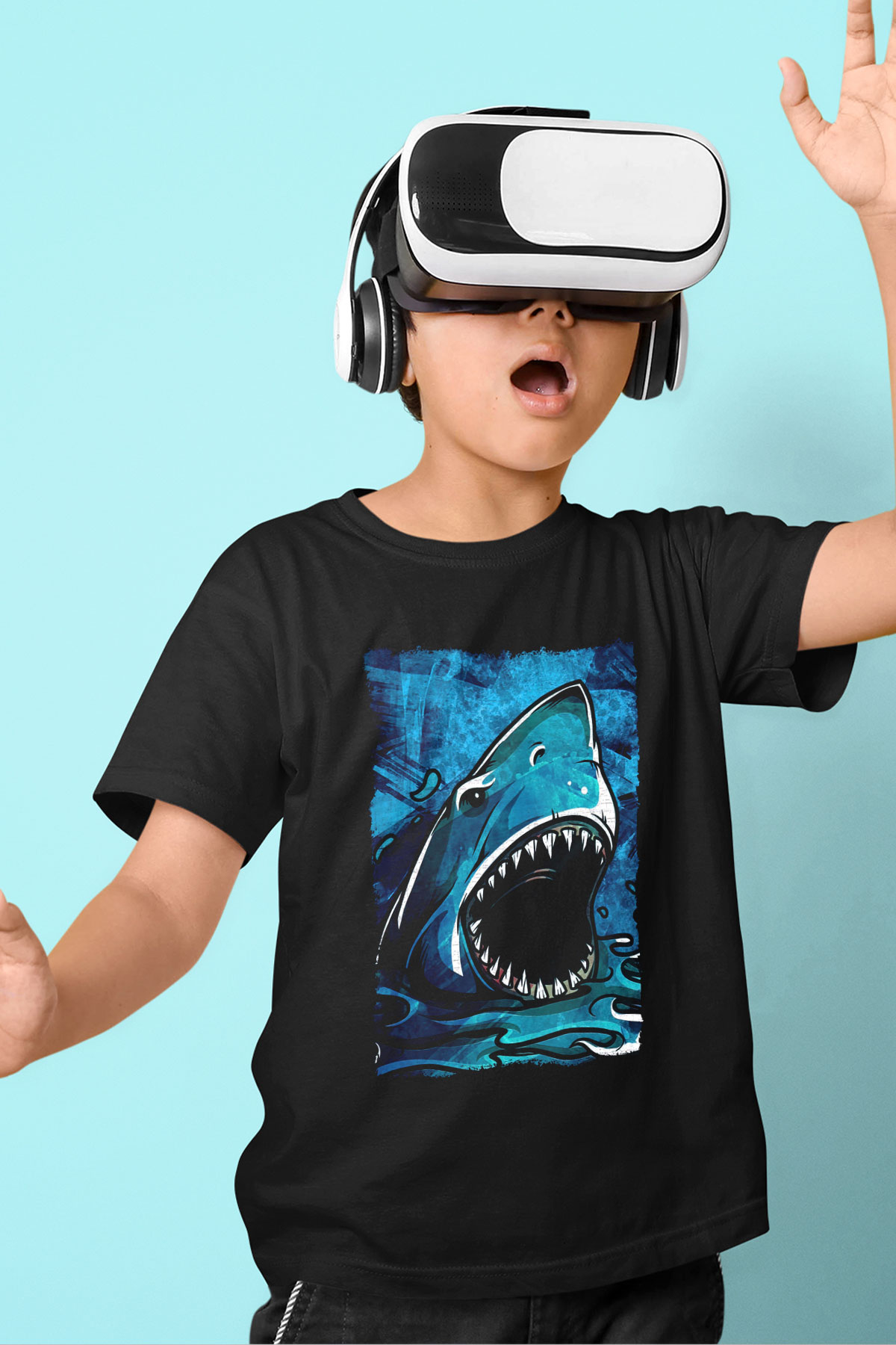 Jaws Siyah Unisex Çocuk Tişört