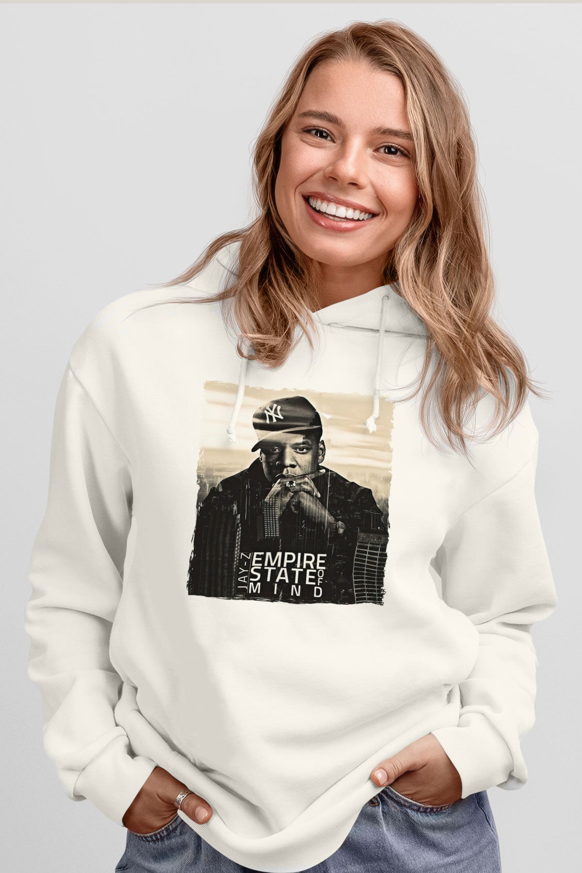 Jay-Z Beyaz Unisex Kapüşonlu Sweatshirt
