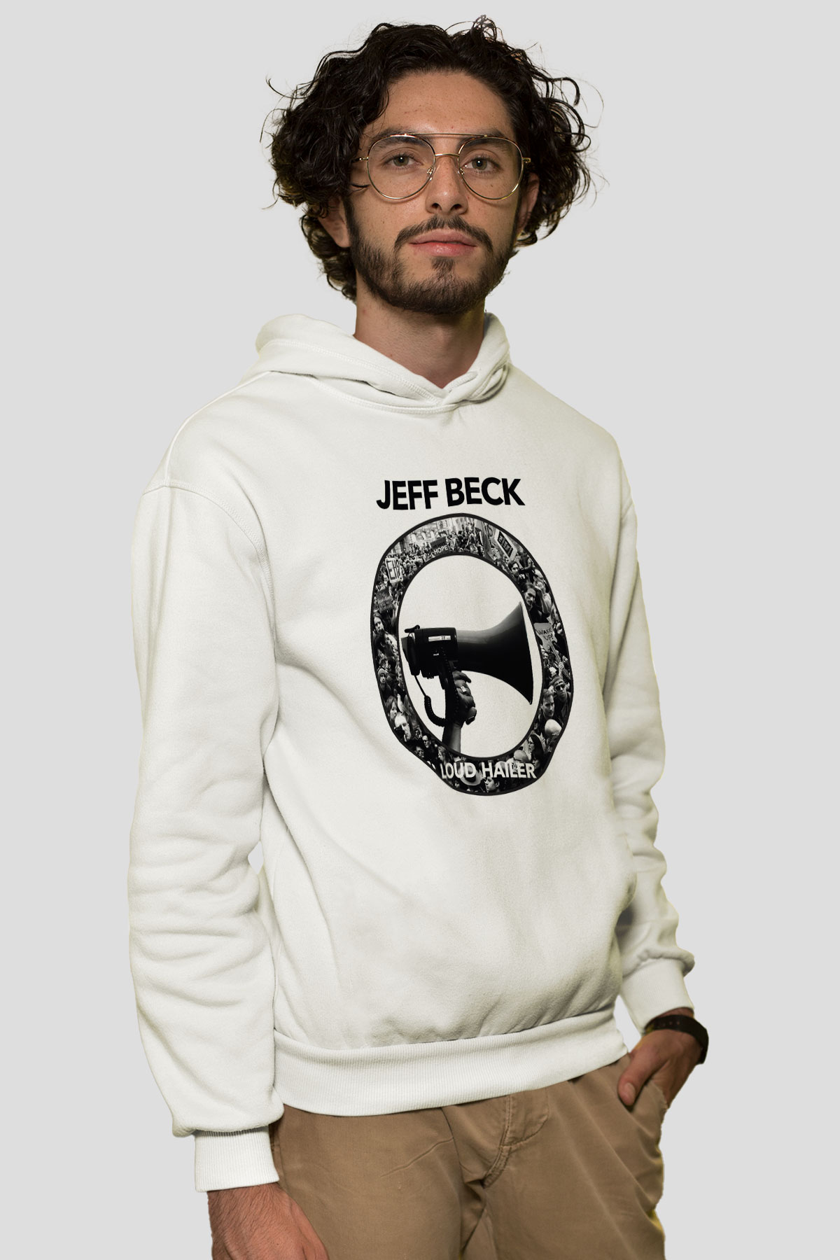 Jeff Beck Beyaz Unisex Kapşonlu Sweatshirt