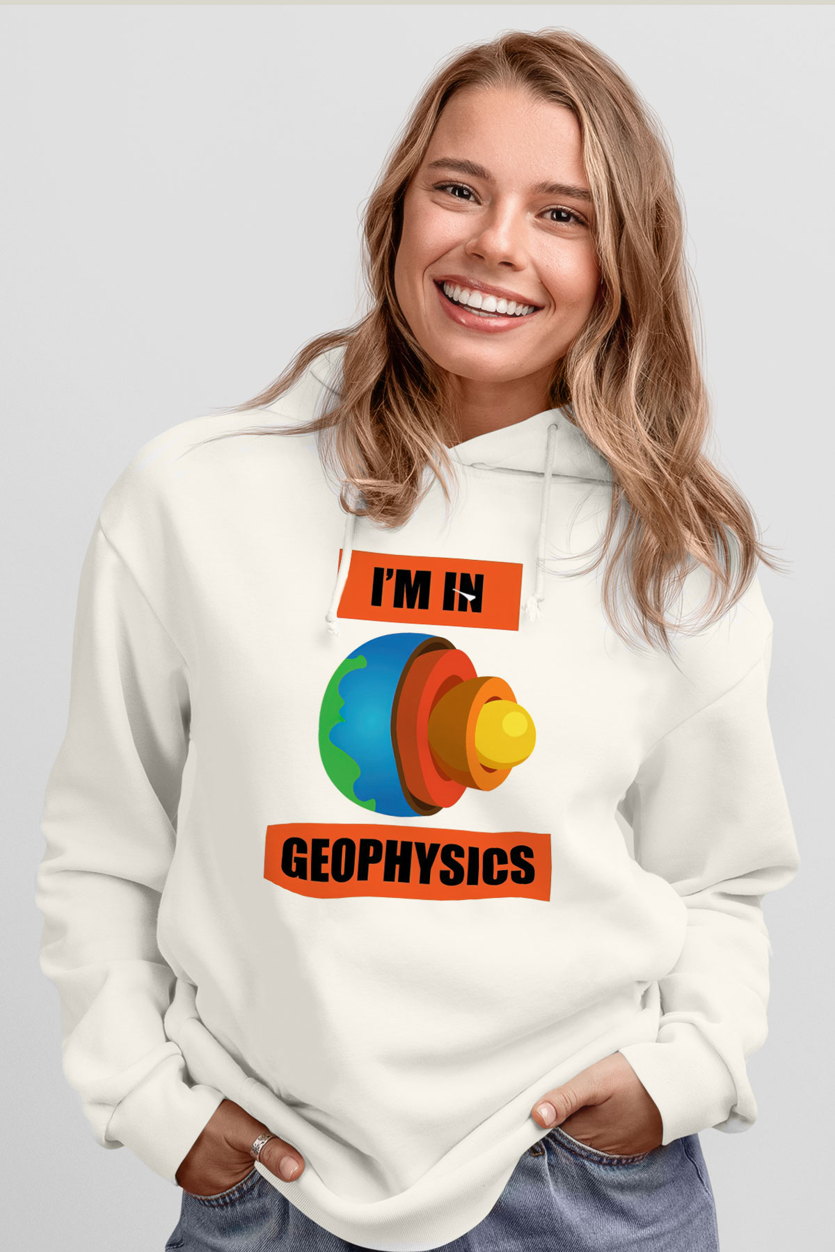 Jeofizik mühendisi Beyaz Unisex Kapüşonlu Sweatshirt