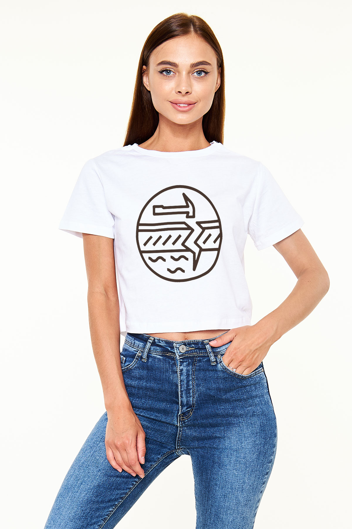 Jeolog Beyaz Croptop Tişört