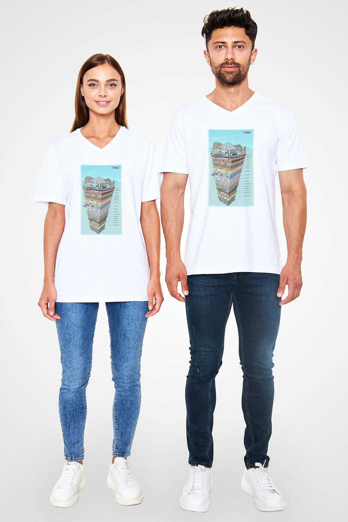 Jeoloji mühendisi Beyaz Unisex V Yaka Tişört T-Shirt