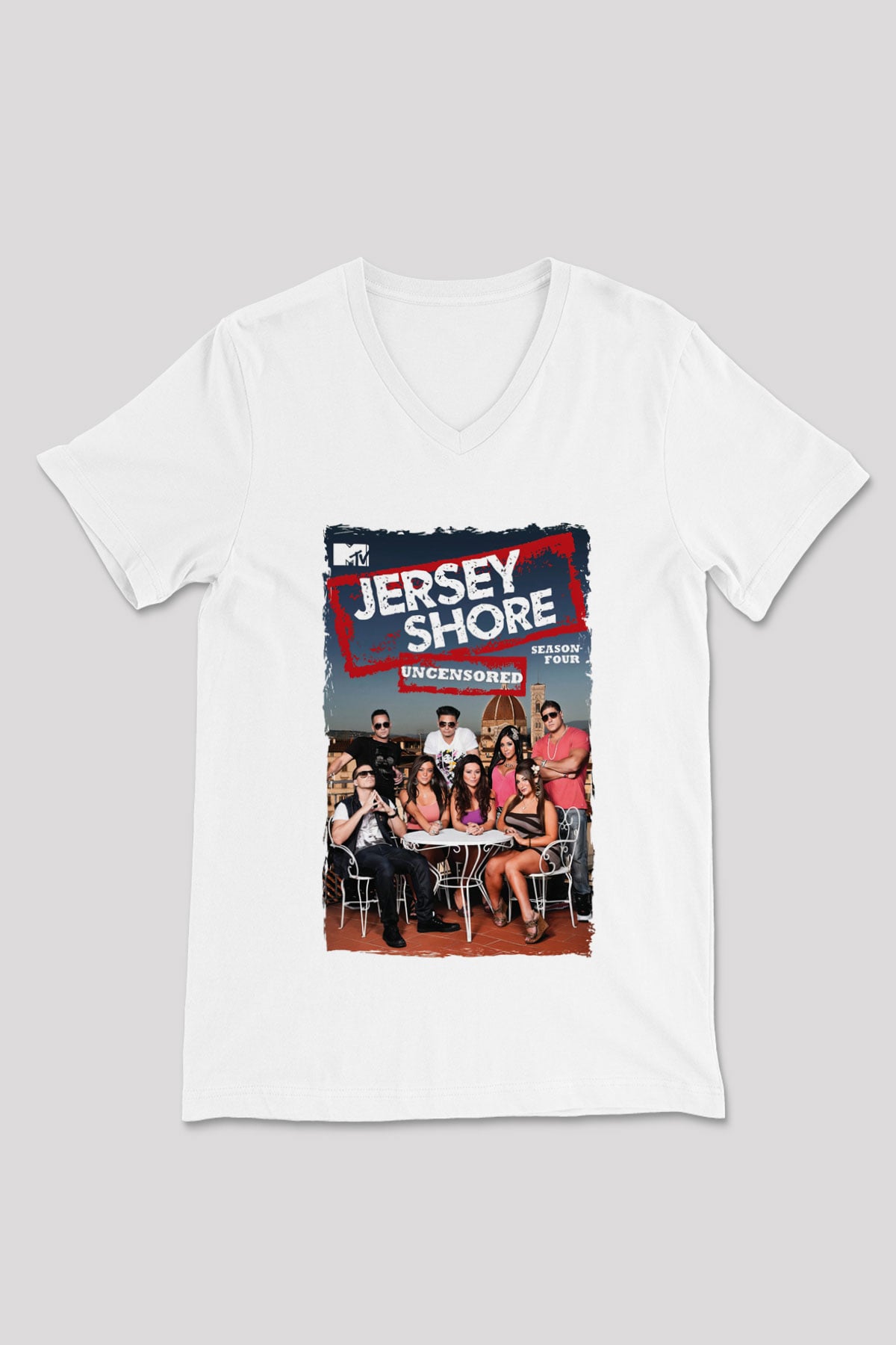 Jersey Shore Beyaz Unisex V Yaka Tişört