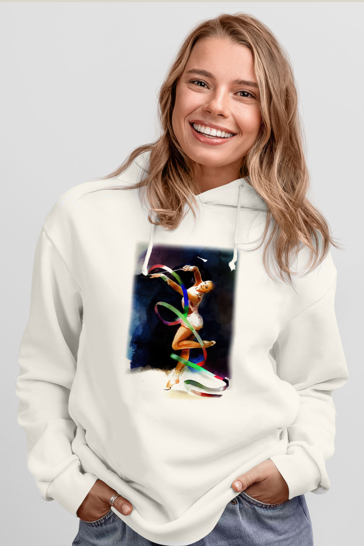 Jimnastik Beyaz Unisex Hoodie