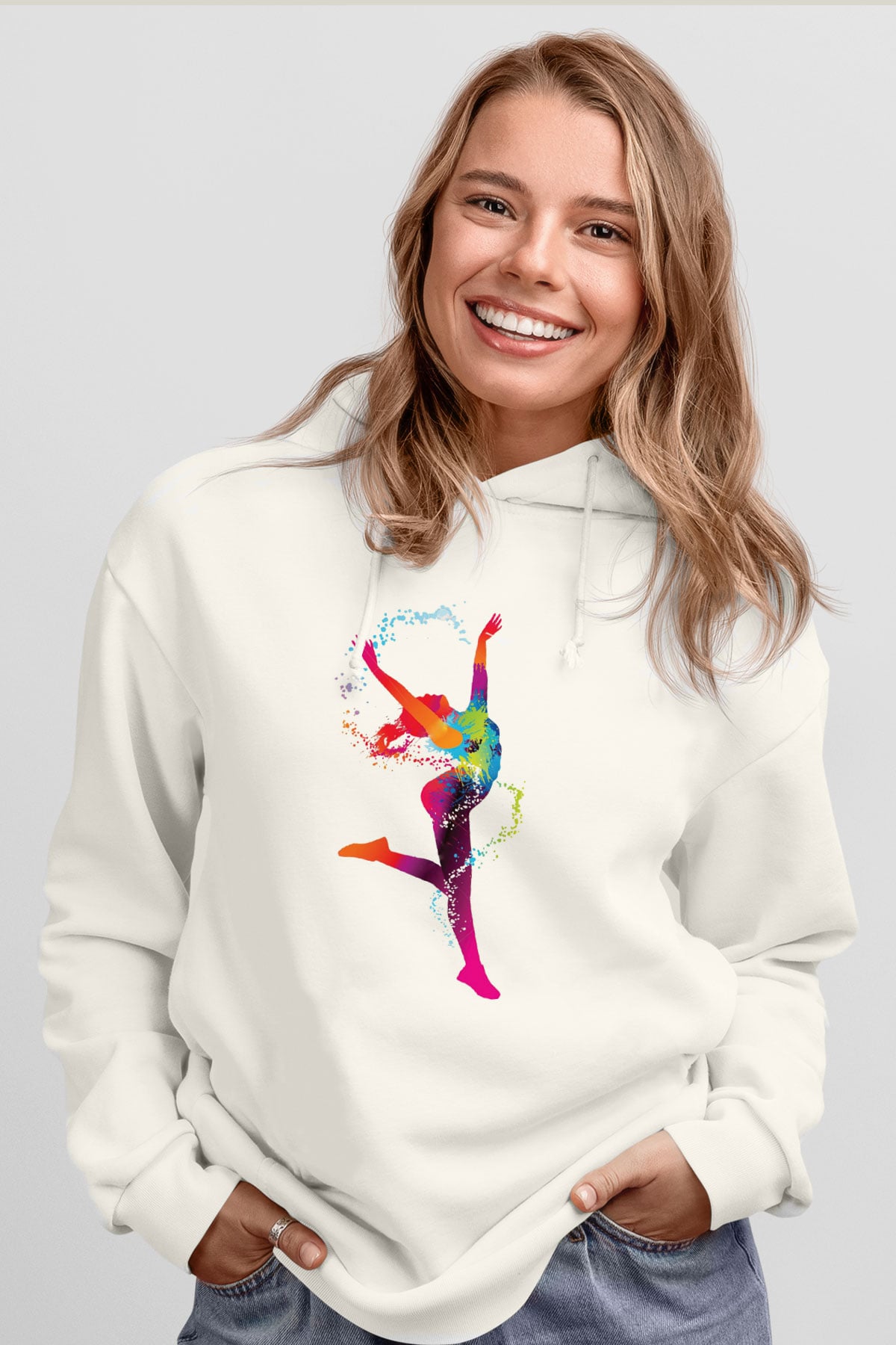 Jimnastik Beyaz Unisex Kapüşonlu Sweatshirt