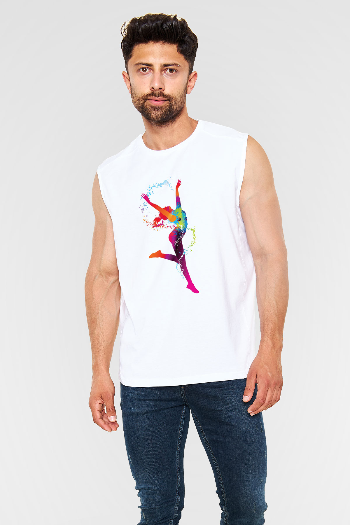 Jimnastik Beyaz Unisex Kolsuz Tişört