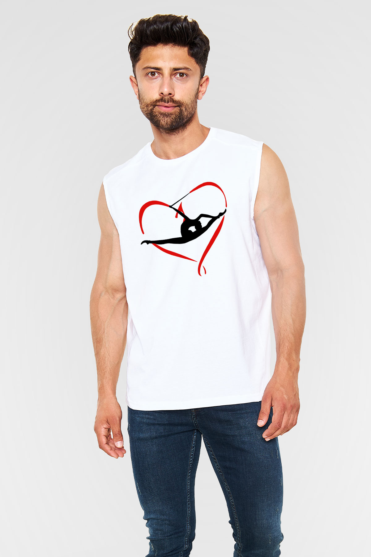 Jimnastik Beyaz Unisex Kolsuz Tişört