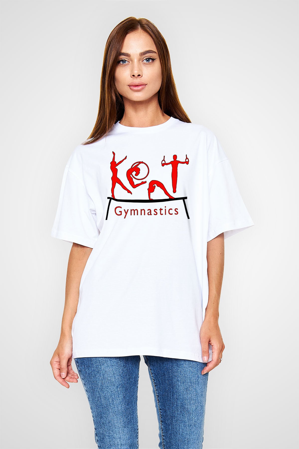 Jimnastik Beyaz Unisex Oversize Tişört T-Shirt
