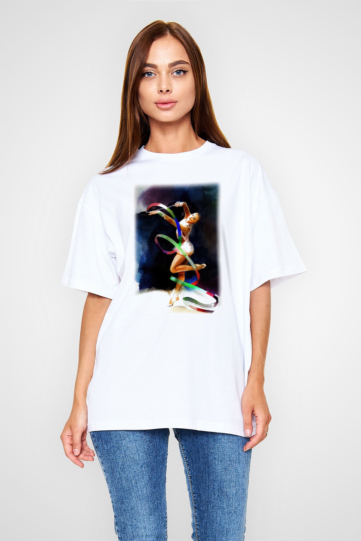 Jimnastik Beyaz Unisex Oversize Tişört T-Shirt