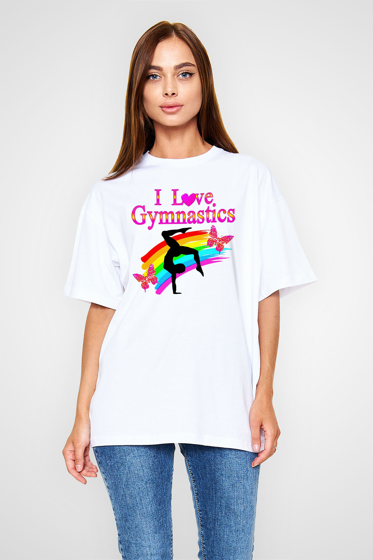 Jimnastik Beyaz Unisex Oversize Tişört T-Shirt