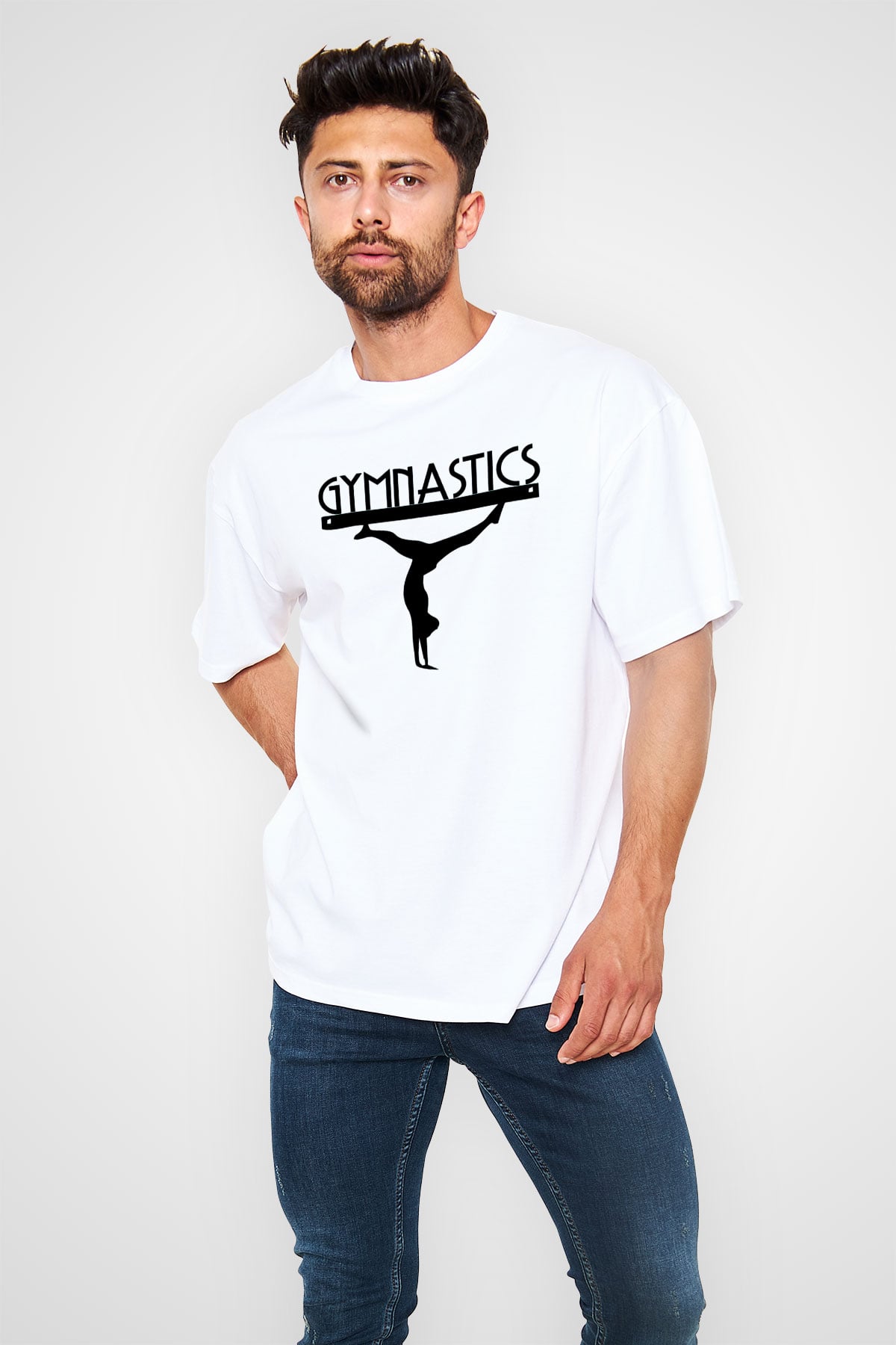 Jimnastik Beyaz Unisex Oversize Tişört T-Shirt