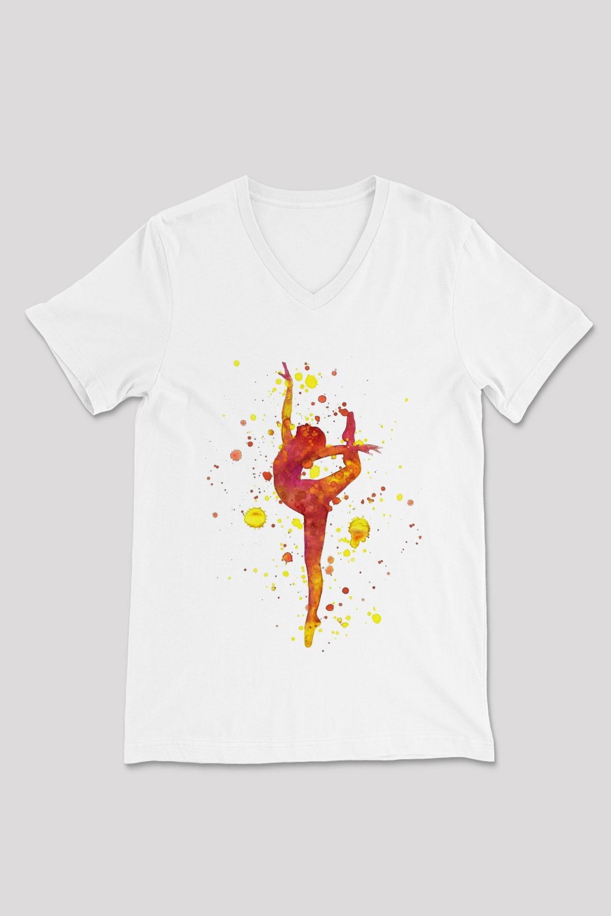 Jimnastik Beyaz Unisex V Yaka Tişört T-Shirt