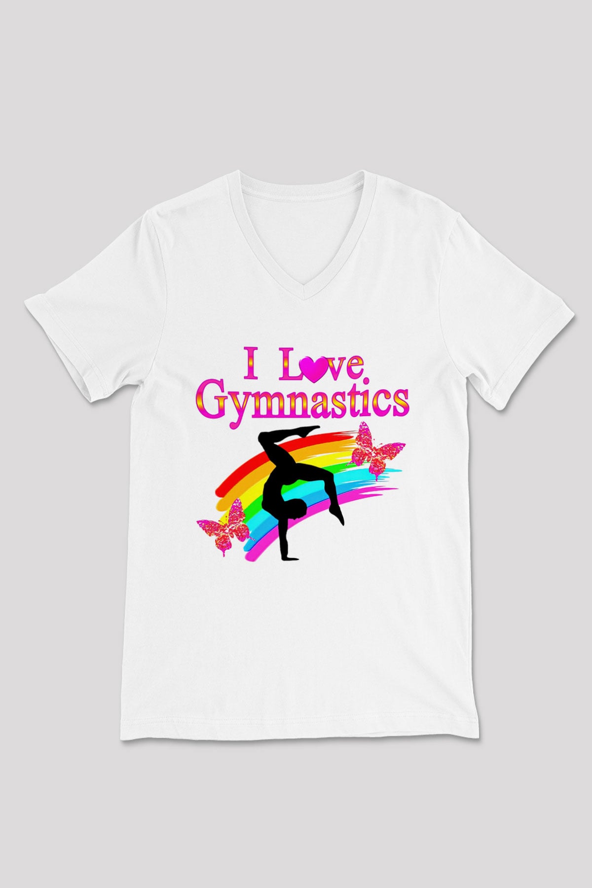 Jimnastik Beyaz Unisex V Yaka Tişört T-Shirt