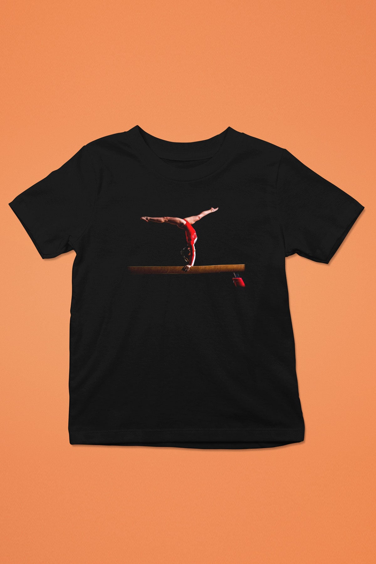 Jimnastikçi Baskılı Siyah Unisex Çocuk Tişört