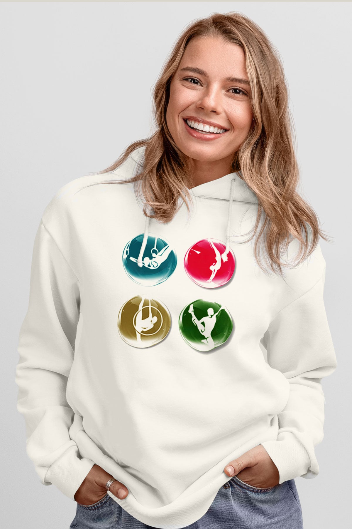 Jimnastikçi Beyaz Unisex Hoodie
