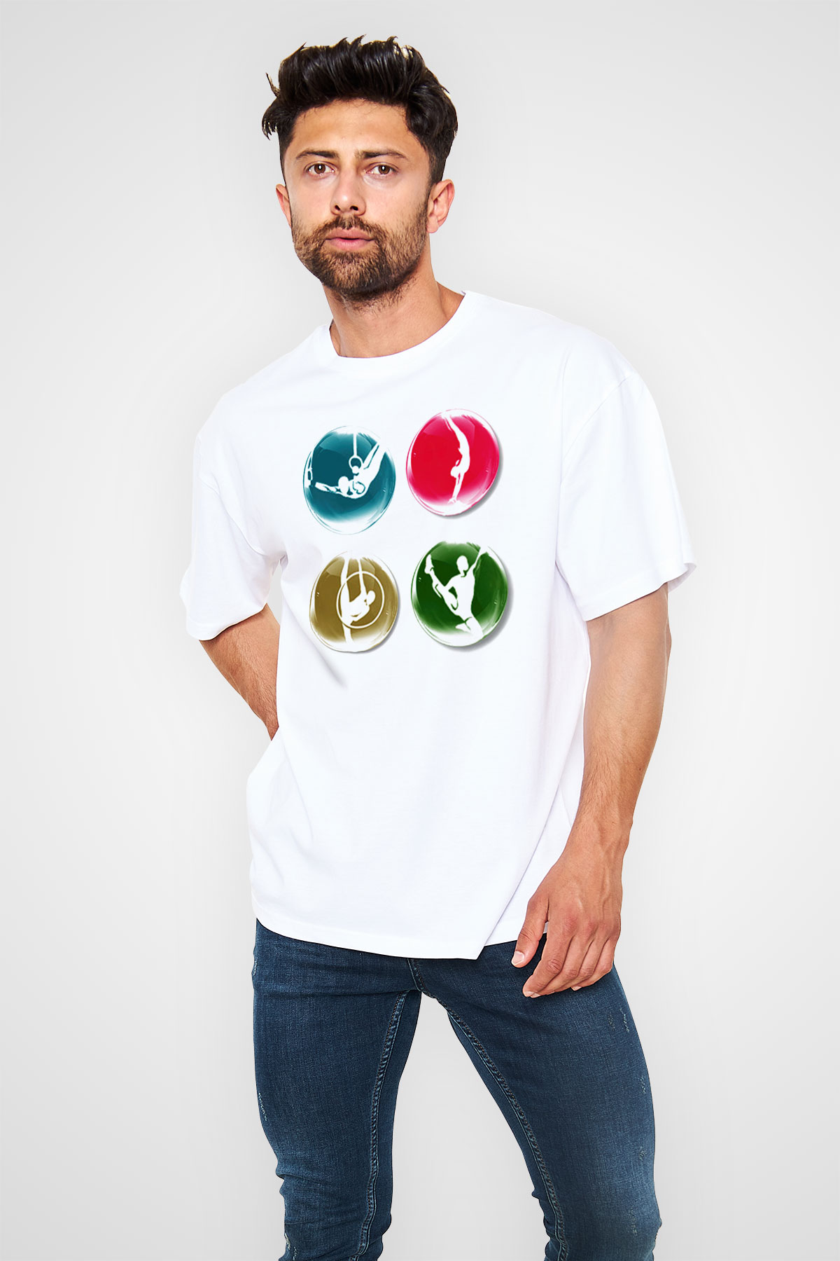 Jimnastikçi Beyaz Unisex Oversize Tişört T-Shirt