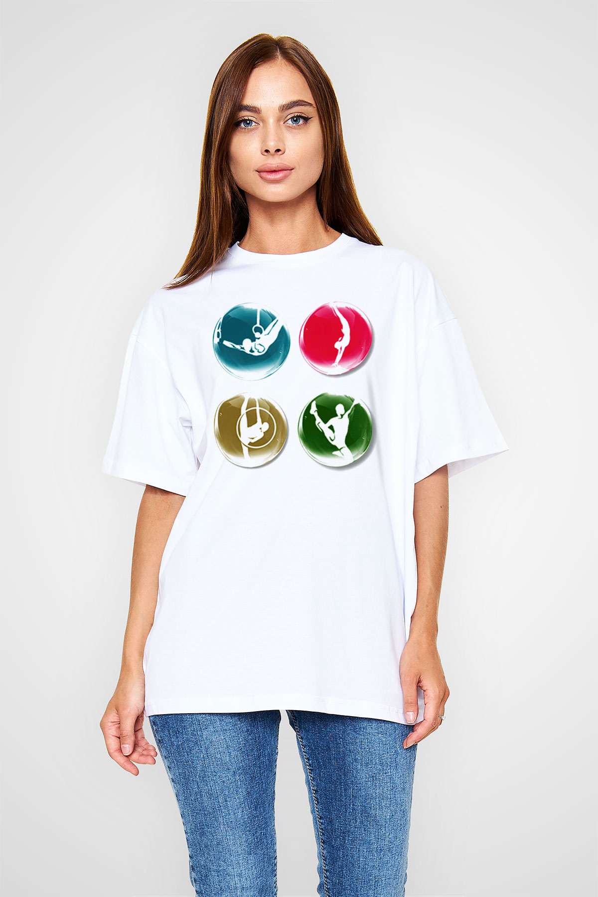 Jimnastikçi Beyaz Unisex Oversize Tişört T-Shirt