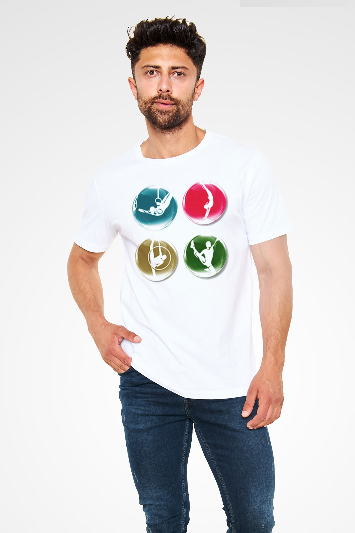 Jimnastikçi Beyaz Unisex Tişört T-Shirt - TişörtFabrikası