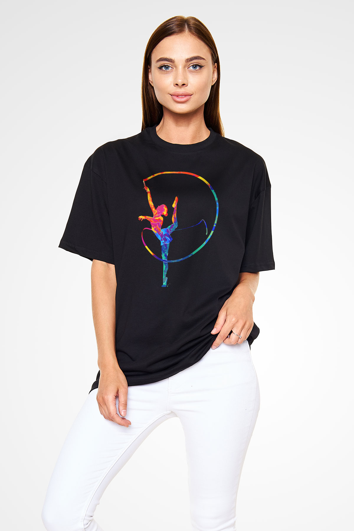 Jimnastikçi Siyah Oversize Tişört Oversize T-shirt - TişörtFabrikası