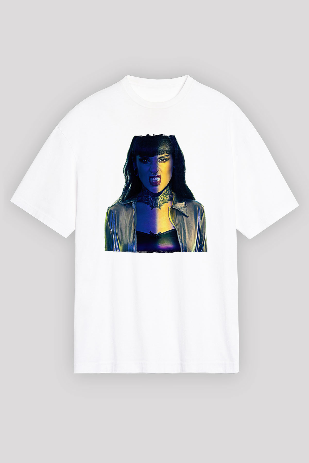 Jinjer Baskılı Beyaz Unisex Oversize Tişört - Tshirt