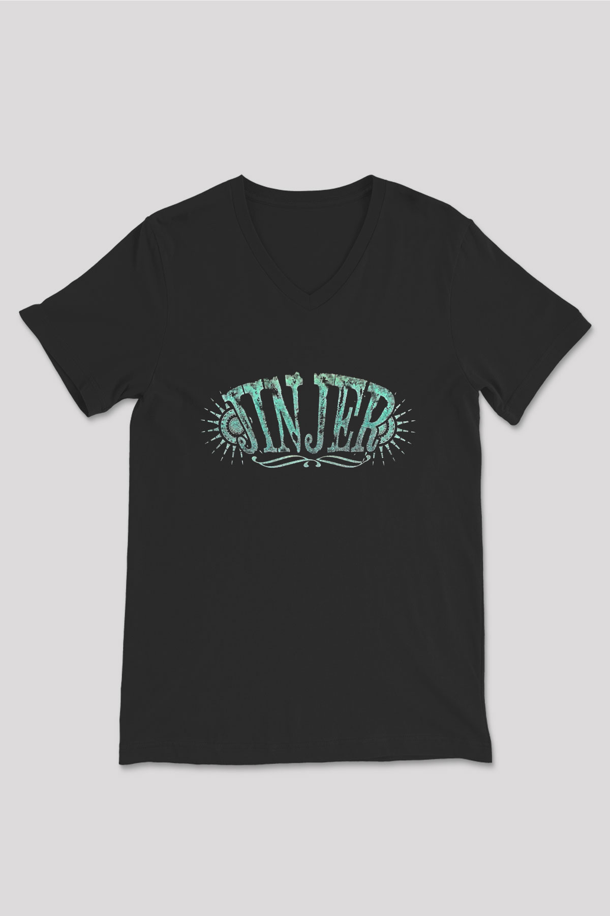 Jinjer Baskılı Unisex Siyah V Yaka Tişört - Tshirt