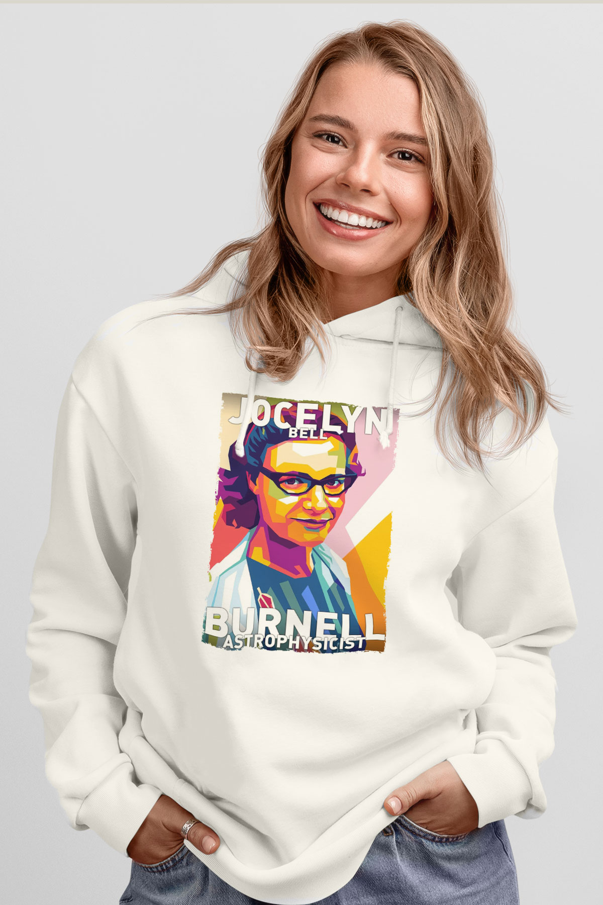 Jocelyn Bell Burnell Baskılı Unisex Ekru Hoodie