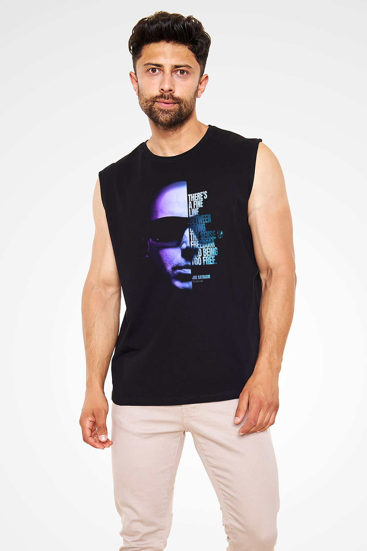 Joe Santriani Baskılı Unisex Siyah Kolsuz Tişört - Tshirt