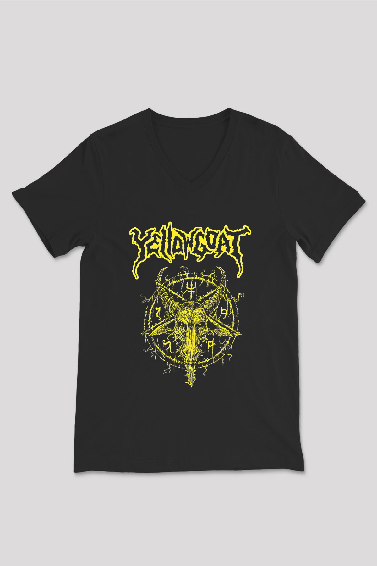 Joel Grind Baskılı Unisex Siyah V Yaka Tişört - Tshirt