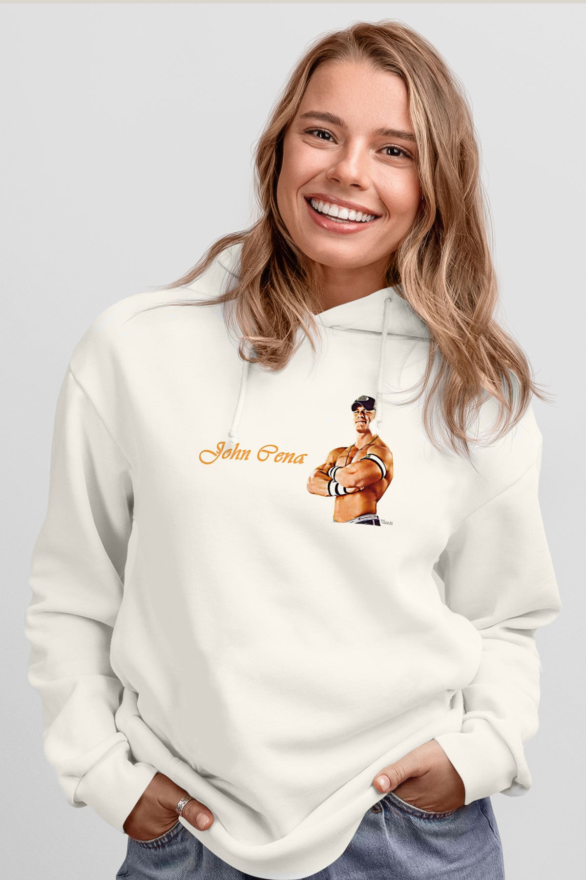 John Cena Baskılı Beyaz Unisex Hoodie