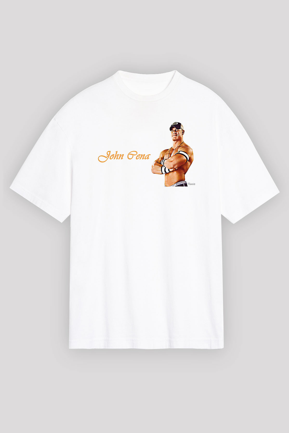 John Cena Baskılı Beyaz Unisex Oversize Tişört - Tshirt