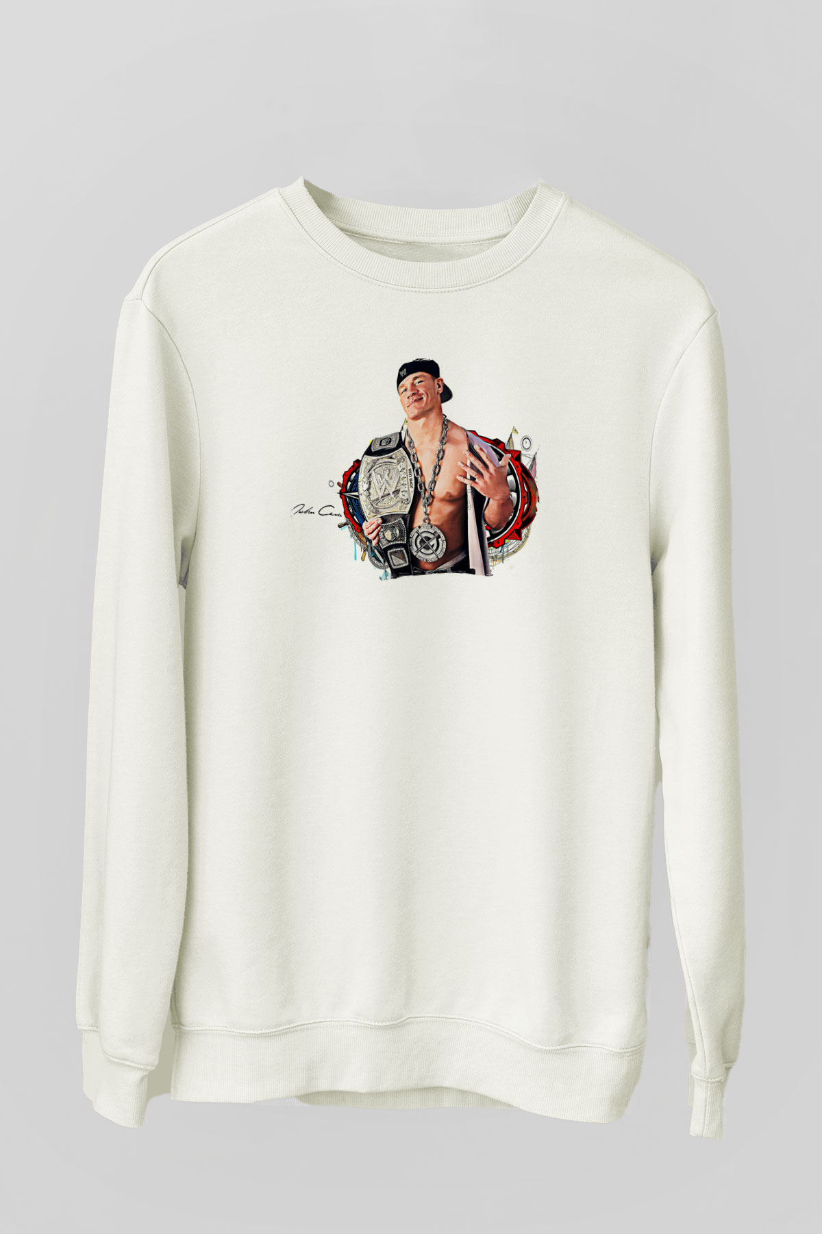 John Cena Baskılı Beyaz Unisex Sweatshirt