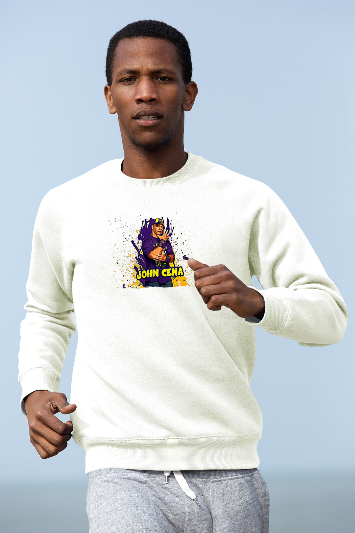 John Cena Baskılı Beyaz Unisex Sweatshirt