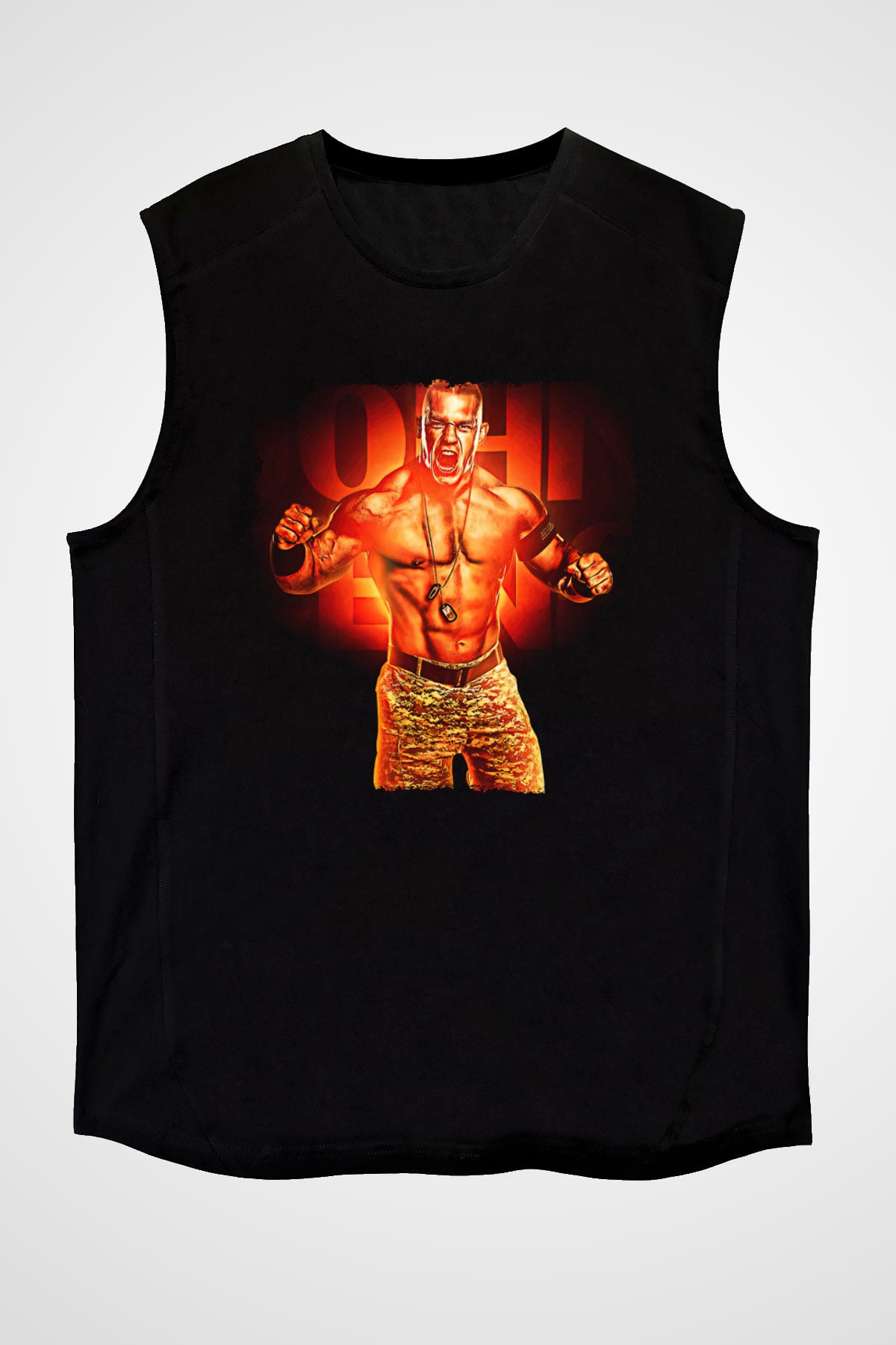 John Cena Baskılı Unisex Siyah Kolsuz Tişört - Tshirt