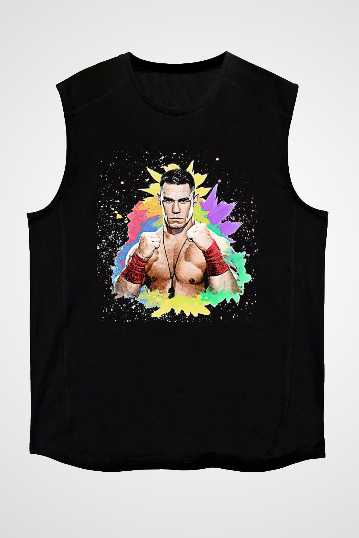 John Cena Baskılı Unisex Siyah Kolsuz Tişört - Tshirt
