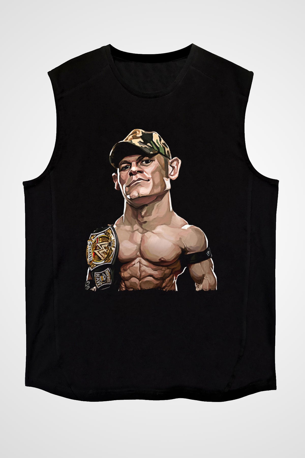 John Cena Baskılı Unisex Siyah Kolsuz Tişört - Tshirt