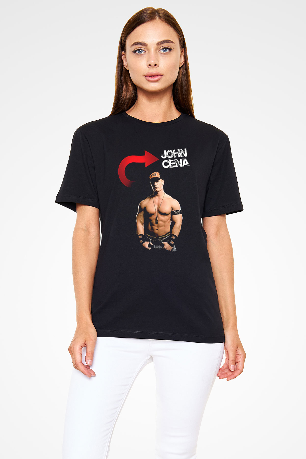 John Cena Baskılı Unisex Siyah Tişört - Tshirt
