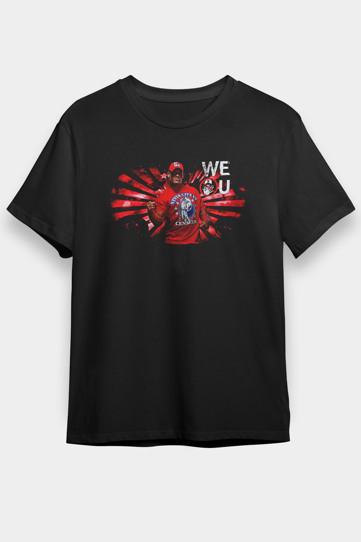 John Cena Baskılı Unisex Siyah Tişört - Tshirt