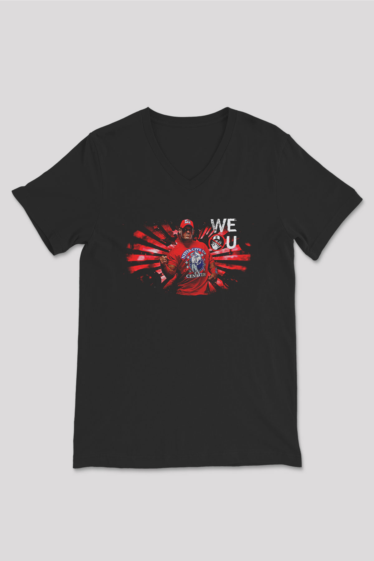 John Cena Baskılı Unisex Siyah V Yaka Tişört - Tshirt