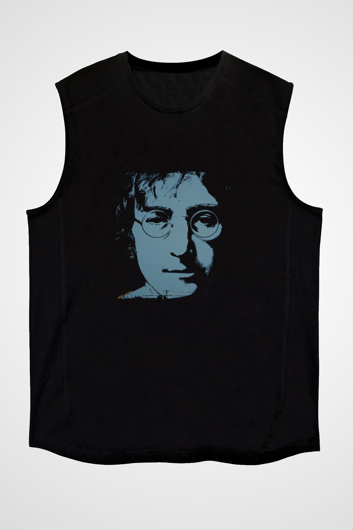 John Lennon Baskılı Unisex Siyah Kolsuz Tişört
