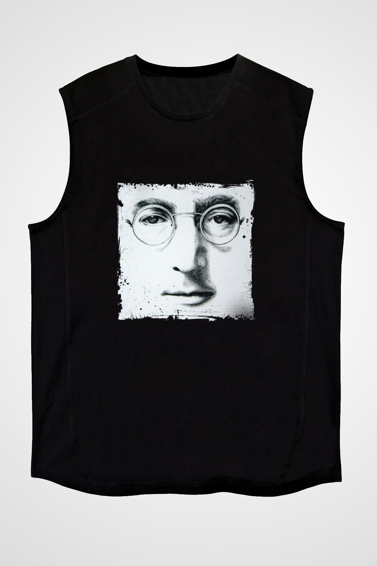 John Lennon Baskılı Unisex Siyah Kolsuz Tişört