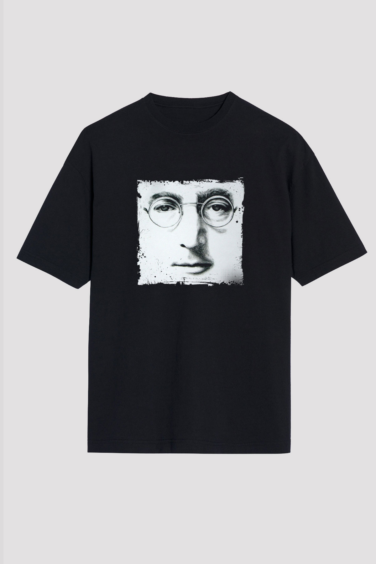 John Lennon Baskılı Unisex Siyah Oversize Tişört