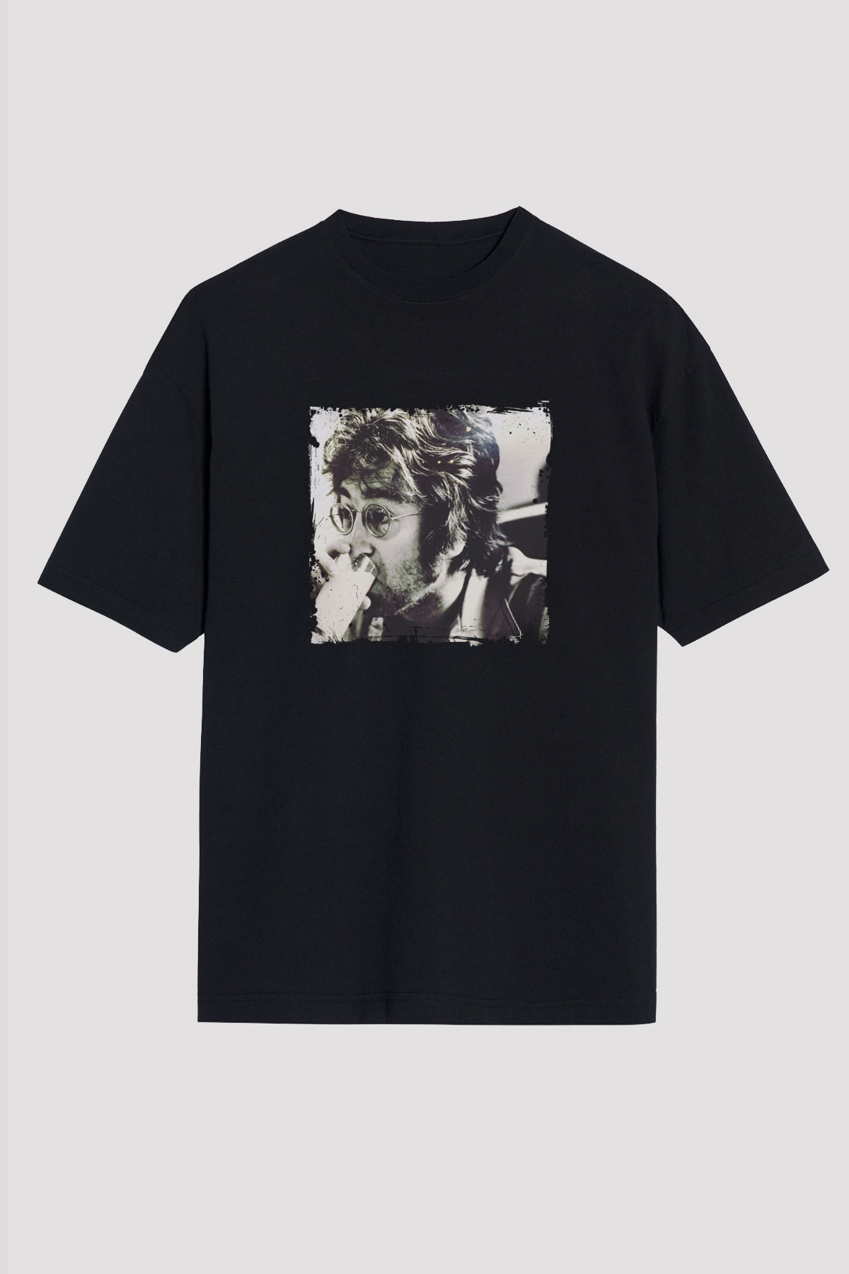 John Lennon Baskılı Unisex Siyah Oversize Tişört